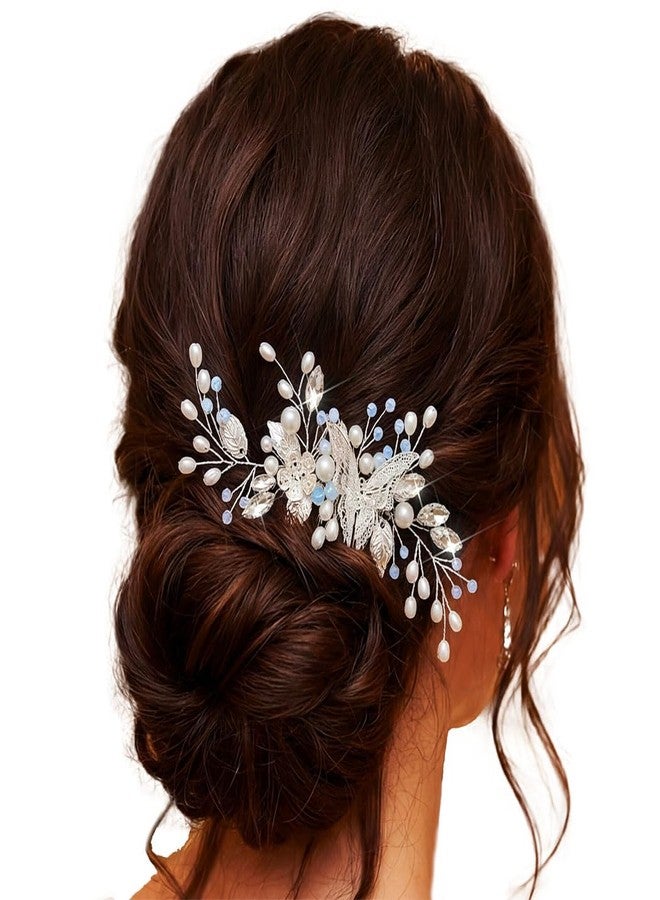 JEAIRTS Butterfly Wedding Hair Comb Pearl Bridal Hair Pieces Sparkly Crystal Hair Accessories for Women (1-Silver) - Image 1